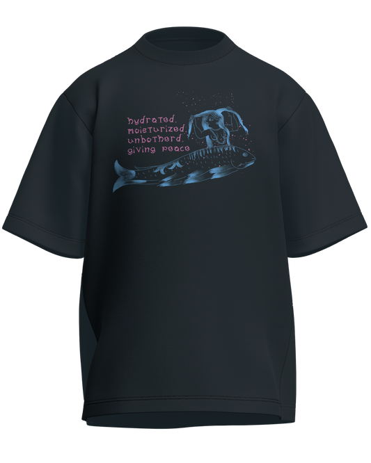 Hydrated, Moisturized & Unbothered - Oversized Fit Petrol Blue 100% cotton 240GSM standard oversized T-shirt Loom of Thirds India's No. 1 Art-led streetwear brand based in Kolkata by Sidhartha Mohanta & Chirayata Purna Chakrabarty