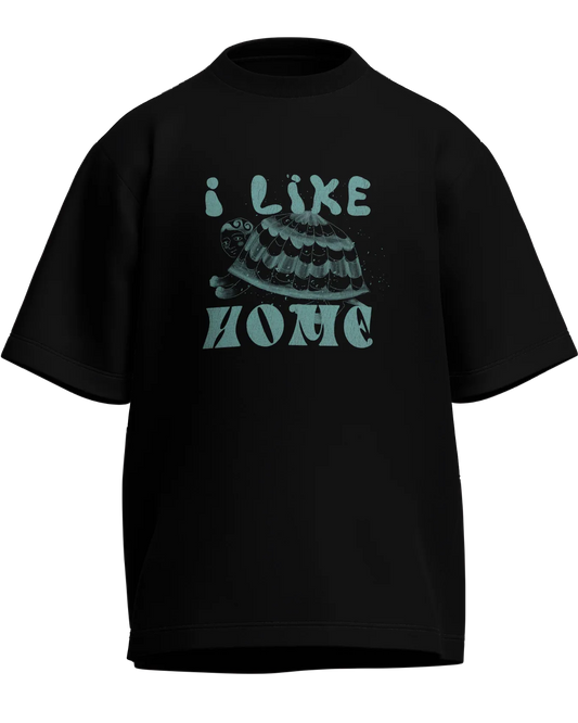 I Like Home - Oversized Fit Black 100% cotton 240GSM standard oversized T-shirt Loom of Thirds India's No. 1 Art-led streetwear brand based in Kolkata by Sidhartha Mohanta & Chirayata Purna Chakrabarty