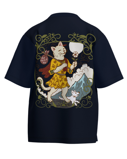 The Fool of Cats Navy Blue Oversized French Terry Cotton Premium Streetwear T-shirt Loom of Thirds India's No. 1 Art-led streetwear brand based in Kolkata by Sidhartha Mohanta & Chirayata Purna Chakrabarty