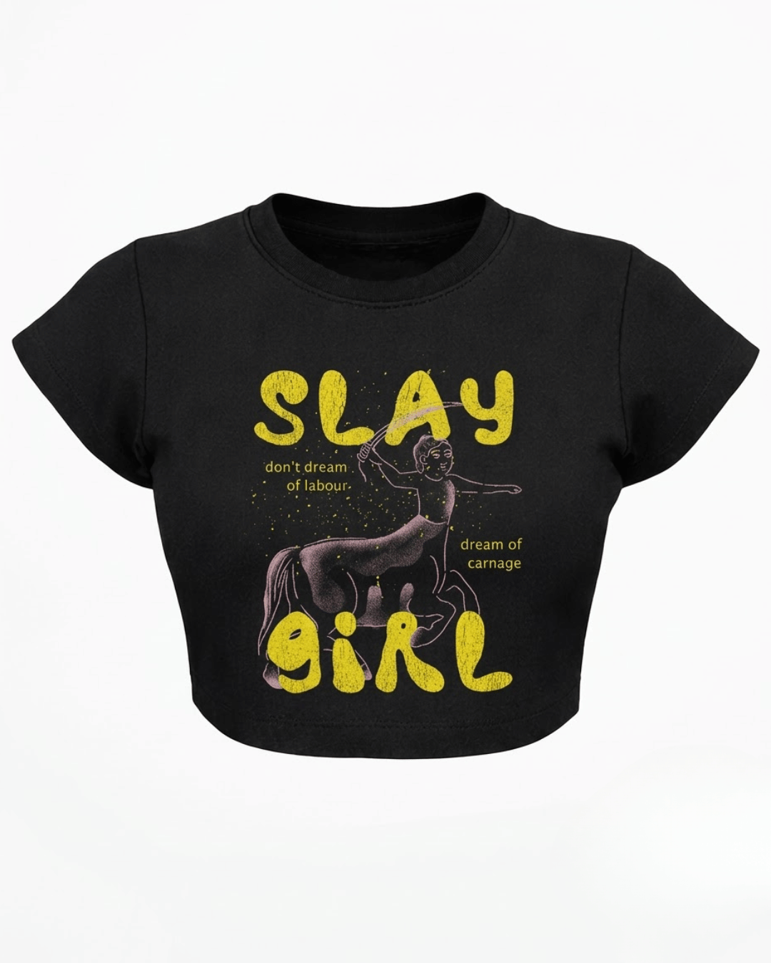 Slay Girl – Aesthetic Graphic Baby Tee Black 100% cotton 240GSM baby T-shirt Loom of Thirds India's No. 1 Art-led, graphic streetwear brand based in Kolkata by Sidhartha Mohanta & Chirayata Purna Chakrabarty