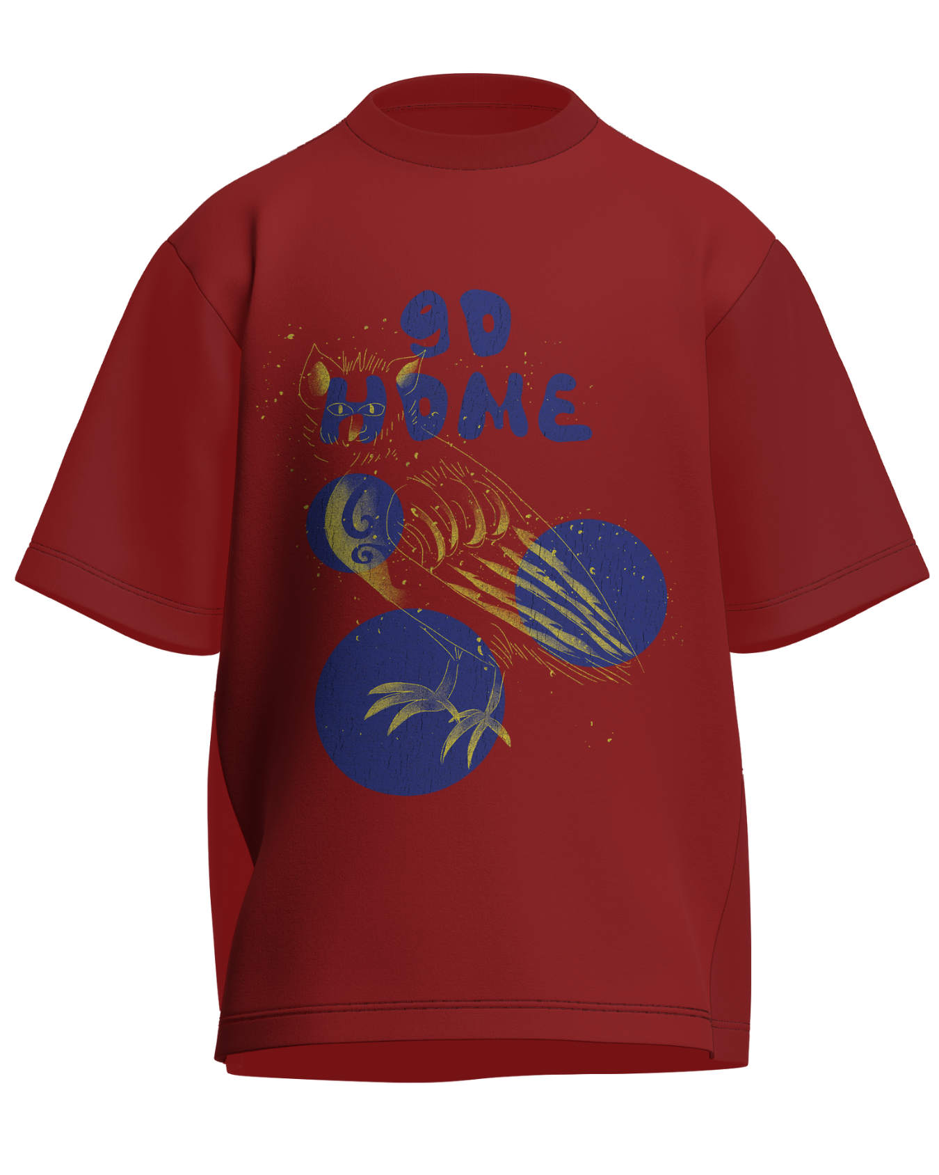 Go Home - Oversized Fit Red 100% cotton 240GSM standard oversized T-shirt Loom of Thirds India's No. 1 Art-led streetwear brand based in Kolkata by Sidhartha Mohanta & Chirayata Purna Chakrabarty