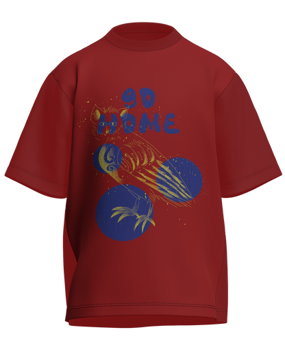 Go Home - Oversized Fit Red 100% cotton 240GSM standard oversized T-shirt Loom of Thirds India's No. 1 Art-led streetwear brand based in Kolkata by Sidhartha Mohanta & Chirayata Purna Chakrabarty