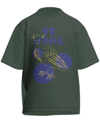 Go Home - Oversized Fit Olive Green 100% cotton 240GSM standard oversized T-shirt Loom of Thirds India's No. 1 Art-led streetwear brand based in Kolkata by Sidhartha Mohanta & Chirayata Purna Chakrabarty