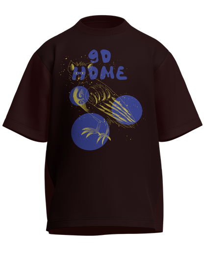 Go Home - Oversized Fit Maroon 100% cotton 240GSM standard oversized T-shirt Loom of Thirds India's No. 1 Art-led streetwear brand based in Kolkata by Sidhartha Mohanta & Chirayata Purna Chakrabarty