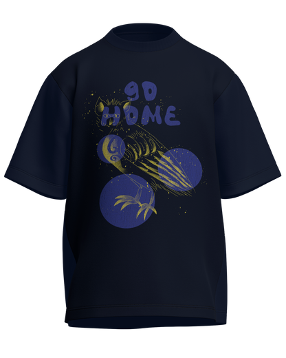 Go Home - Oversized Fit Navy Blue 100% cotton 240GSM standard oversized T-shirt Loom of Thirds India's No. 1 Art-led streetwear brand based in Kolkata by Sidhartha Mohanta & Chirayata Purna Chakrabarty