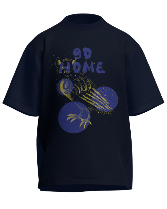 Go Home - Oversized Fit Navy Blue 100% cotton 240GSM standard oversized T-shirt Loom of Thirds India's No. 1 Art-led streetwear brand based in Kolkata by Sidhartha Mohanta & Chirayata Purna Chakrabarty
