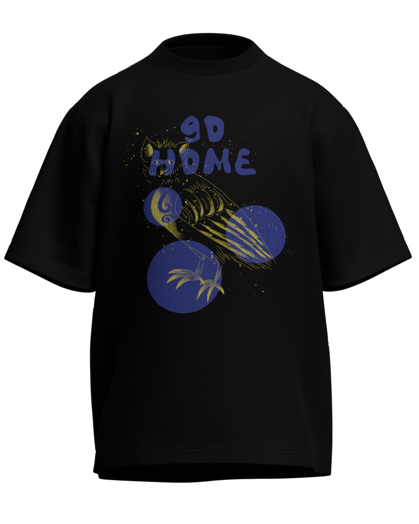 Go Home - Oversized Fit Black 100% cotton 240GSM standard oversized T-shirt Loom of Thirds India's No. 1 Art-led streetwear brand based in Kolkata by Sidhartha Mohanta & Chirayata Purna Chakrabarty