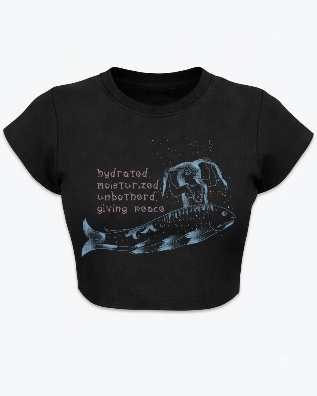 Hydrated, Moisturized & Unbothered – Graphic Baby Tee Black 100% cotton 240GSM baby T-shirt Loom of Thirds India's No. 1 Art-led, graphic streetwear brand based in Kolkata by Sidhartha Mohanta & Chirayata Purna Chakrabarty