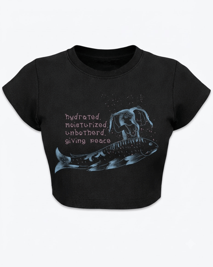 Hydrated, Moisturized & Unbothered – Graphic Baby Tee Black 100% cotton 240GSM baby T-shirt Loom of Thirds India's No. 1 Art-led, graphic streetwear brand based in Kolkata by Sidhartha Mohanta & Chirayata Purna Chakrabarty