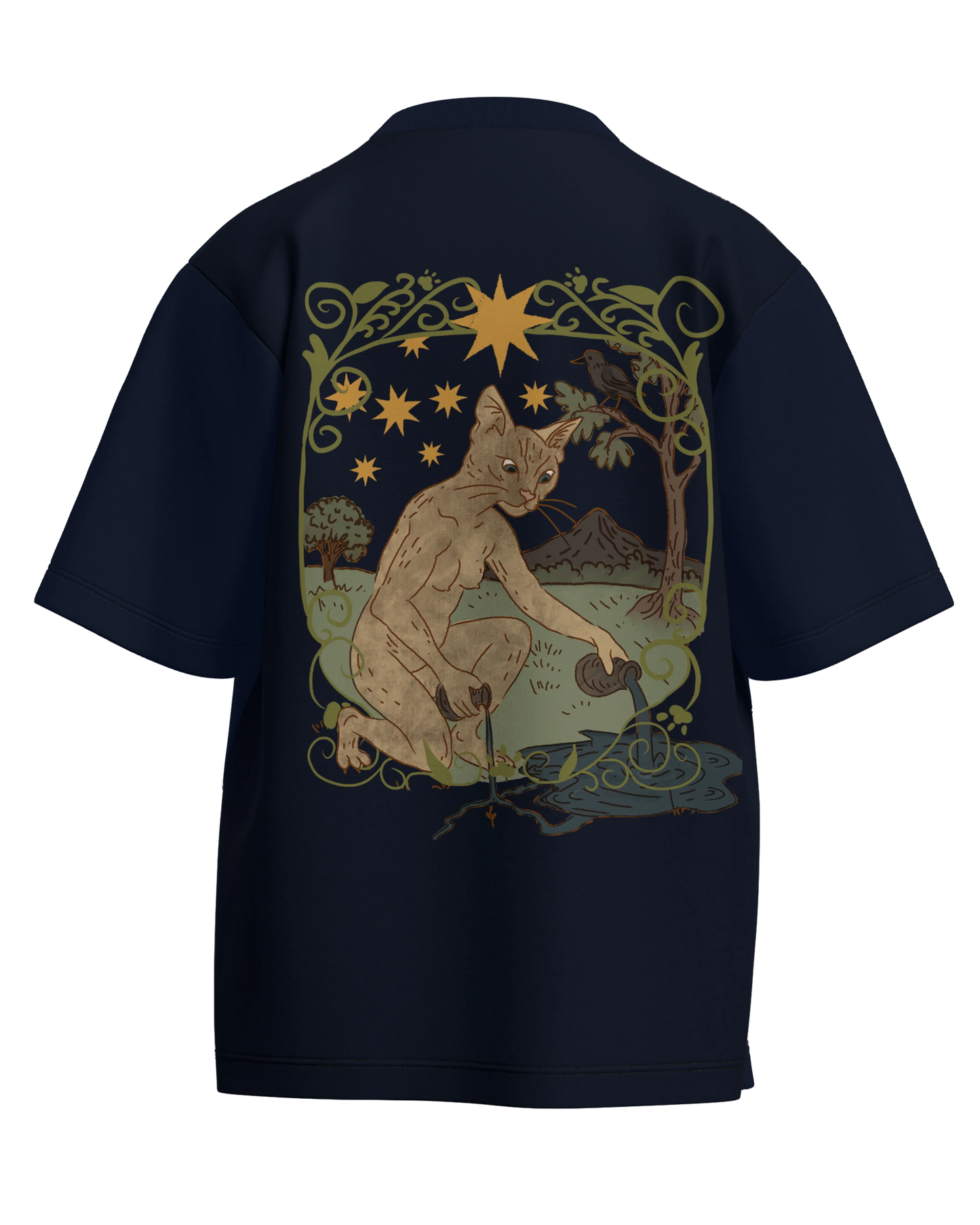 The Star of Cats Navy Blue Oversized French Terry Cotton Premium Streetwear T-shirt Loom of Thirds India's No. 1 Art-led streetwear brand based in Kolkata by Sidhartha Mohanta & Chirayata Purna Chakrabarty