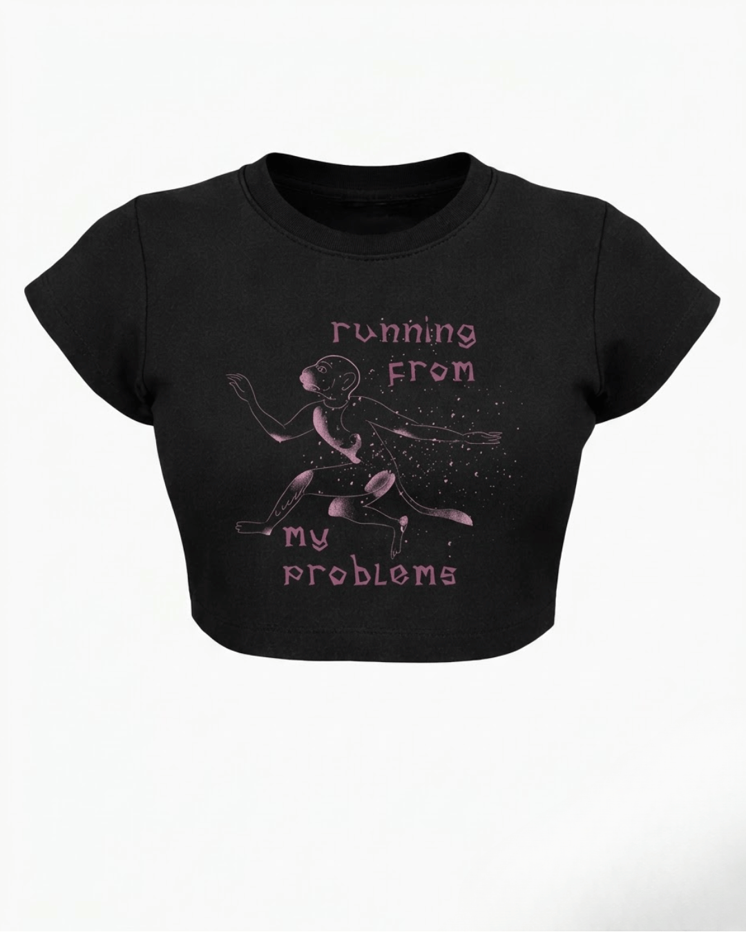 Running From My Problems – Graphic Baby Tee Black 100% cotton 240GSM baby T-shirt Loom of Thirds India's No. 1 Art-led, graphic streetwear brand based in Kolkata by Sidhartha Mohanta & Chirayata Purna Chakrabarty
