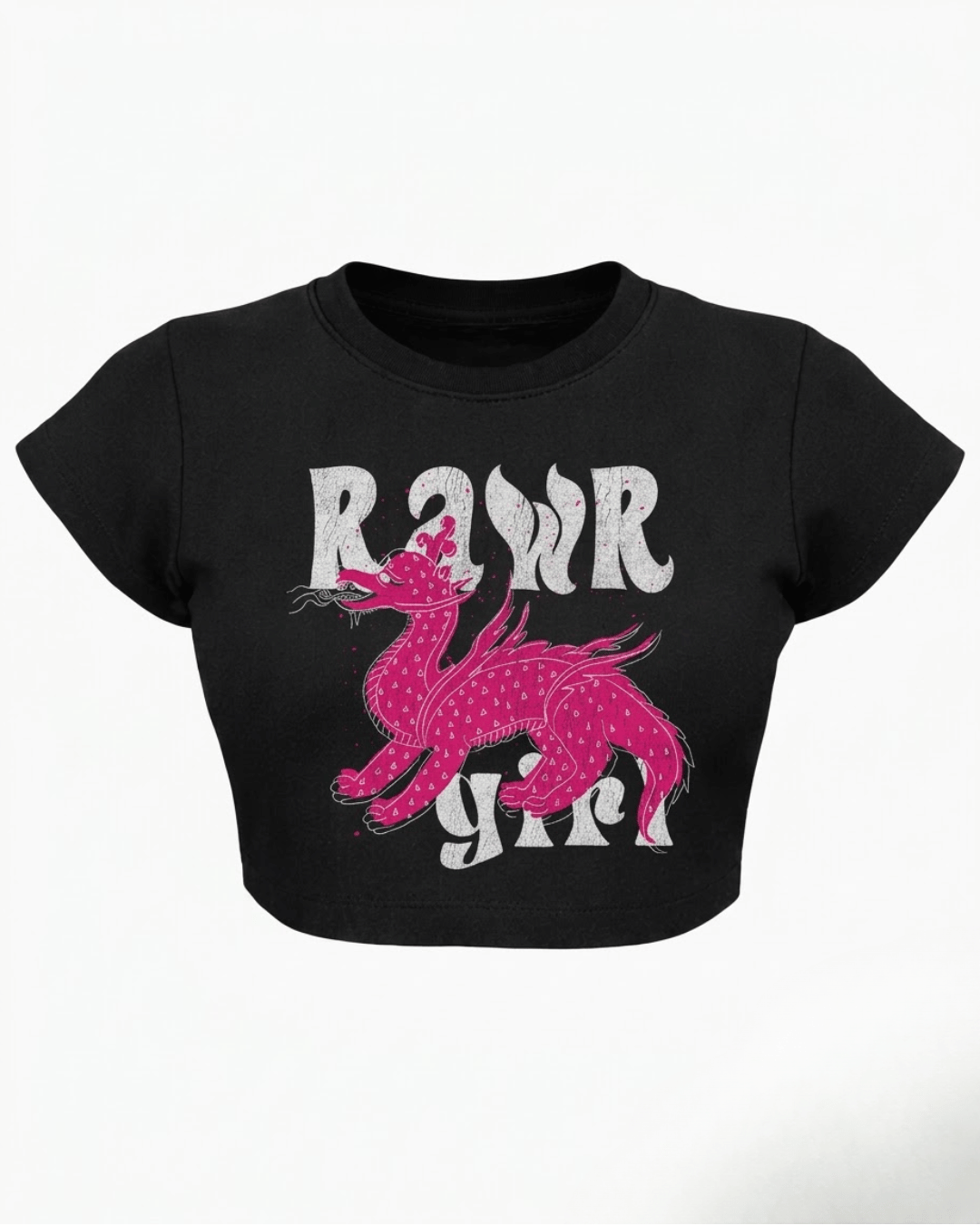 Rawr Girl – Aesthetic Graphic Baby Tee Black 100% cotton 240GSM baby T-shirt Loom of Thirds India's No. 1 Art-led, graphic streetwear brand based in Kolkata by Sidhartha Mohanta & Chirayata Purna Chakrabarty