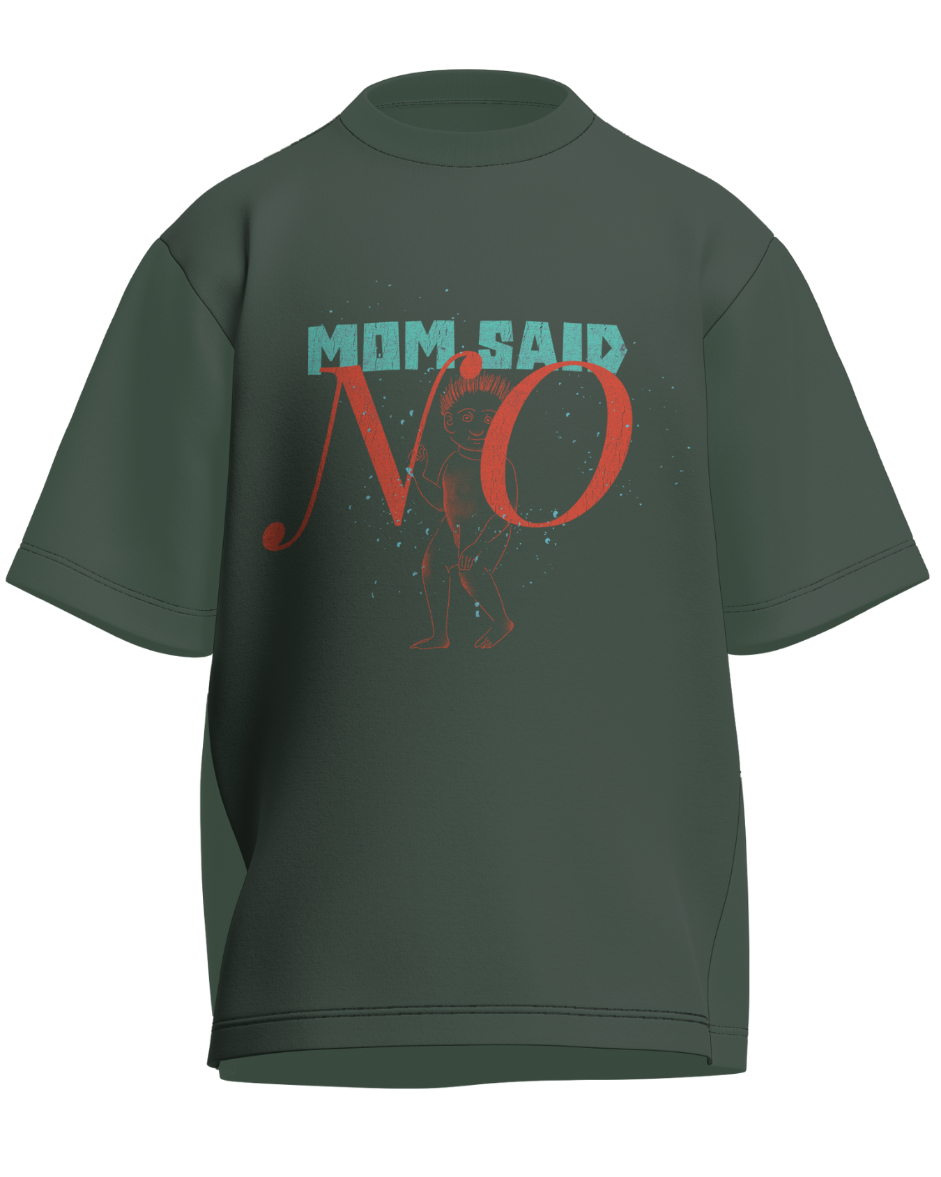 Mom Said No - Oversized Fit Olive Green 100% cotton 240GSM standard oversized T-shirt Loom of Thirds India's No. 1 Art-led streetwear brand based in Kolkata by Sidhartha Mohanta & Chirayata Purna Chakrabarty