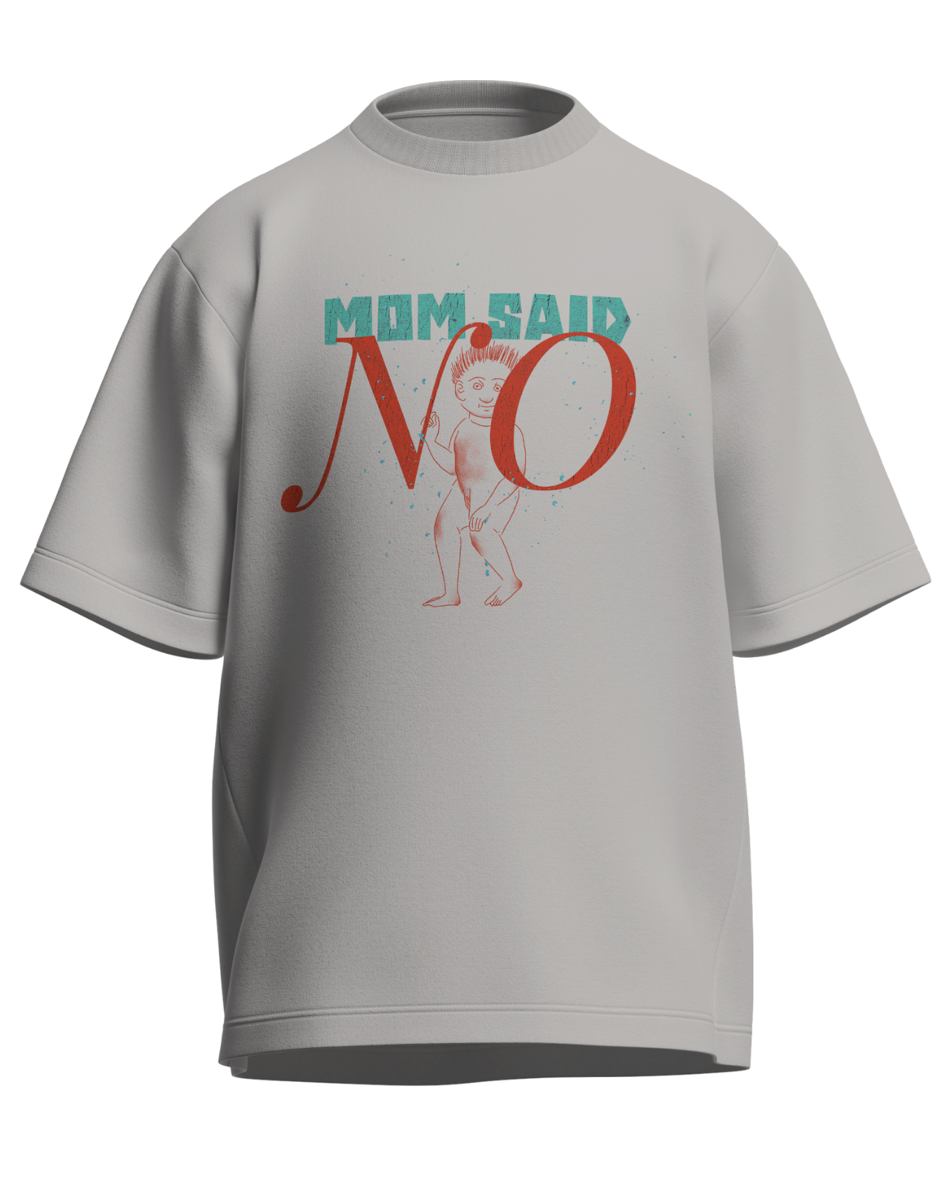 Mom Said No - Oversized Fit Grey Melange 100% cotton 240GSM standard oversized T-shirt Loom of Thirds India's No. 1 Art-led streetwear brand based in Kolkata by Sidhartha Mohanta & Chirayata Purna Chakrabarty