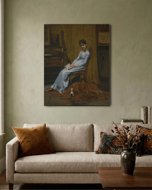 The Artist's Wife and His Setter Dog – Thomas Eakins Canvas Print Painting on Canvas Loom of Thirds India's No. 1 Art-led, graphic streetwear brand based in Kolkata by Sidhartha Mohanta & Chirayata Purna Chakrabarty