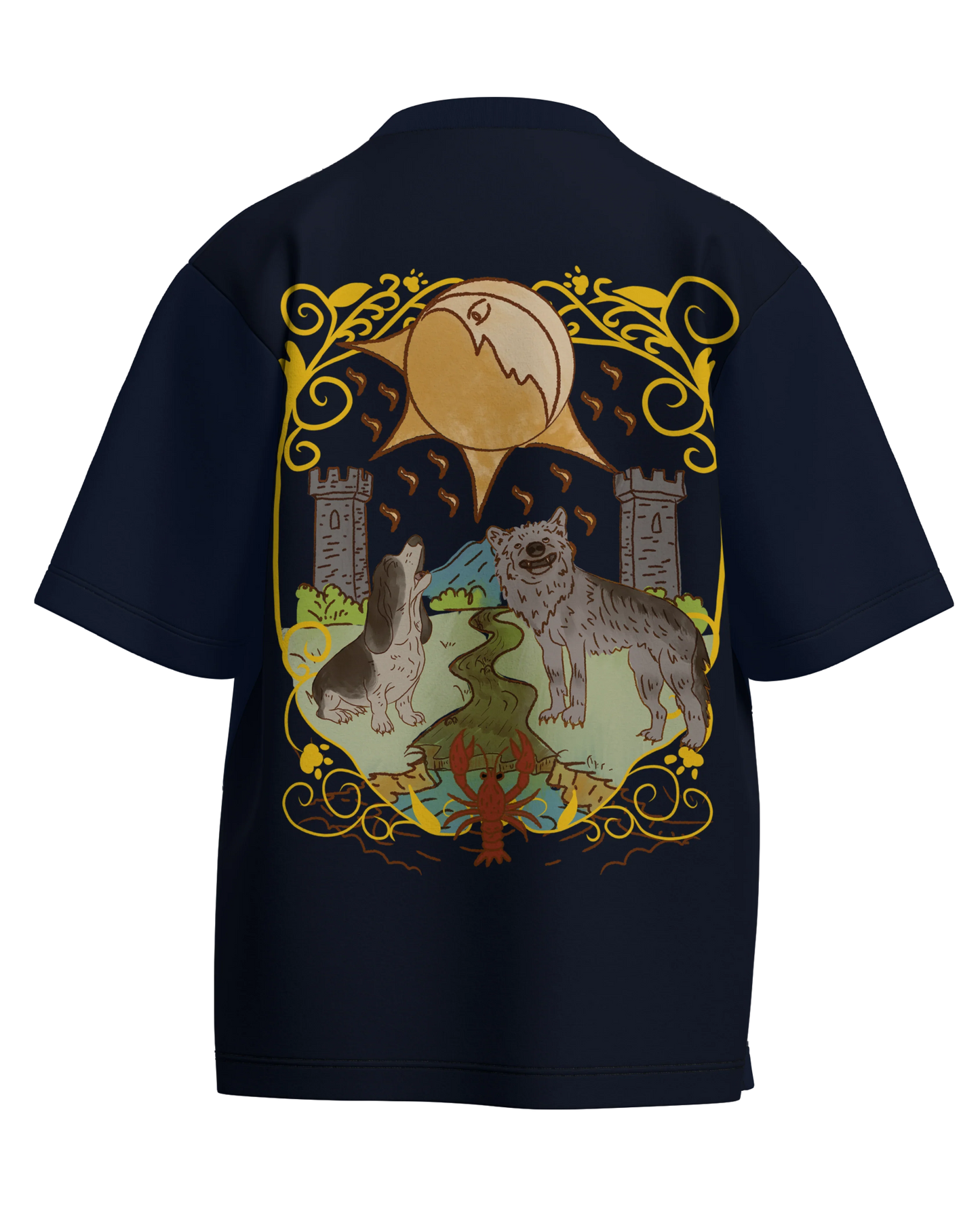 The Moon of Dogs Navy Blue Oversized French Terry Cotton Premium Streetwear T-shirt Loom of Thirds India's No. 1 Art-led streetwear brand based in Kolkata by Sidhartha Mohanta & Chirayata Purna Chakrabarty