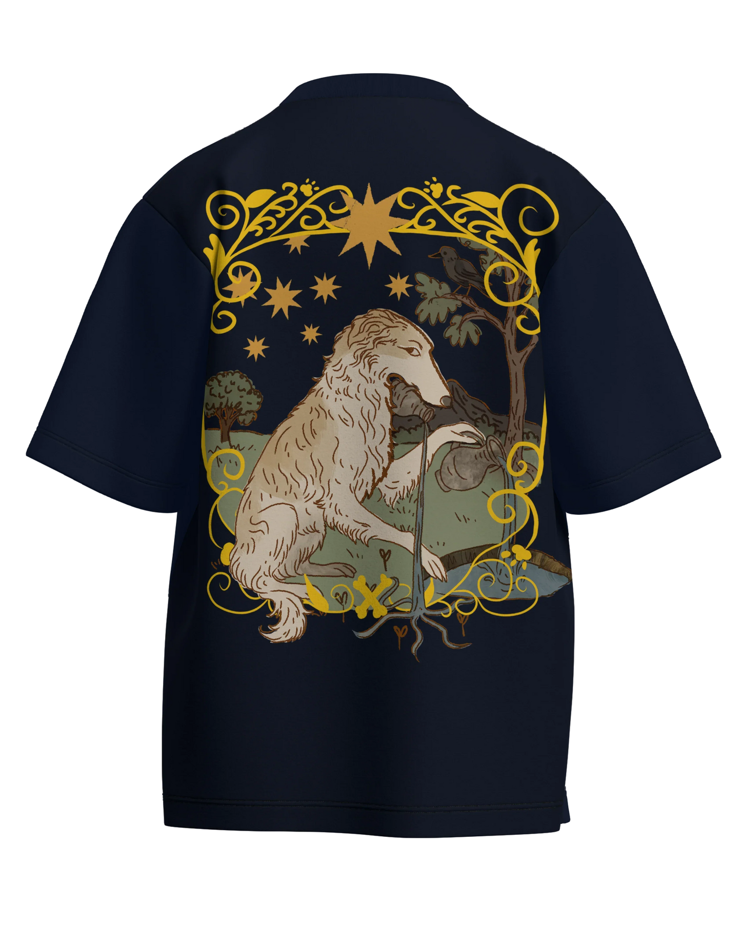 The Star of Dogs Navy Blue Oversized French Terry Cotton Premium Streetwear T-shirt Loom of Thirds India's No. 1 Art-led streetwear brand based in Kolkata by Sidhartha Mohanta & Chirayata Purna Chakrabarty