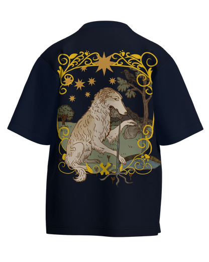 The Star of Dogs Navy Blue Oversized French Terry Cotton Premium Streetwear T-shirt Loom of Thirds India's No. 1 Art-led streetwear brand based in Kolkata by Sidhartha Mohanta & Chirayata Purna Chakrabarty