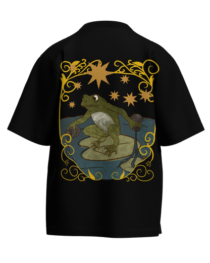 The Star of Frogs Black Oversized French Terry Cotton Premium Streetwear T-shirt Loom of Thirds India's No. 1 Art-led streetwear brand based in Kolkata by Sidhartha Mohanta & Chirayata Purna Chakrabarty