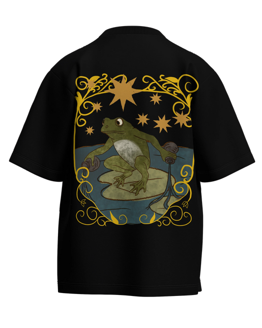 The Star of Frogs Black Oversized French Terry Cotton Premium Streetwear T-shirt Loom of Thirds India's No. 1 Art-led streetwear brand based in Kolkata by Sidhartha Mohanta & Chirayata Purna Chakrabarty
