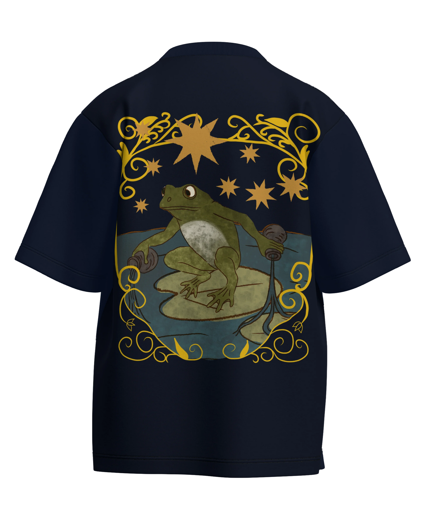 The Star of Frogs Navy Blue Oversized French Terry Cotton Premium Streetwear T-shirt Loom of Thirds India's No. 1 Art-led streetwear brand based in Kolkata by Sidhartha Mohanta & Chirayata Purna Chakrabarty