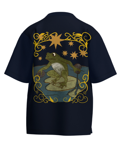 The Star of Frogs Navy Blue Oversized French Terry Cotton Premium Streetwear T-shirt Loom of Thirds India's No. 1 Art-led streetwear brand based in Kolkata by Sidhartha Mohanta & Chirayata Purna Chakrabarty