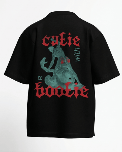 Cutie with a Bootie – Classical Art Oversized Tee Black Oversized French Terry Cotton Premium Streetwear T-shirt Loom of Thirds India's No. 1 Art-led, graphic streetwear brand based in Kolkata by Sidhartha Mohanta & Chirayata Purna Chakrabarty