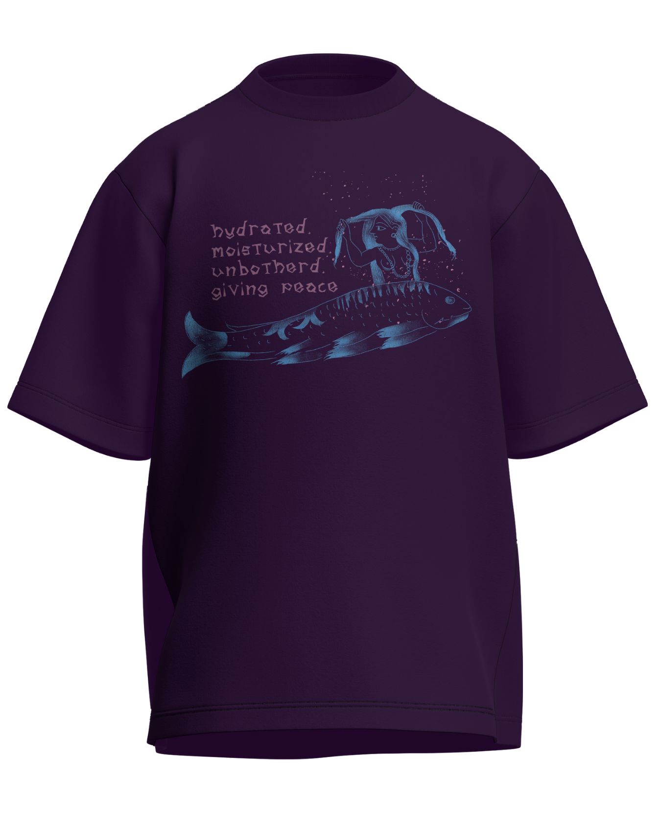 Hydrated, Moisturized & Unbothered - Oversized Fit Purple 100% cotton 240GSM standard oversized T-shirt Loom of Thirds India's No. 1 Art-led streetwear brand based in Kolkata by Sidhartha Mohanta & Chirayata Purna Chakrabarty