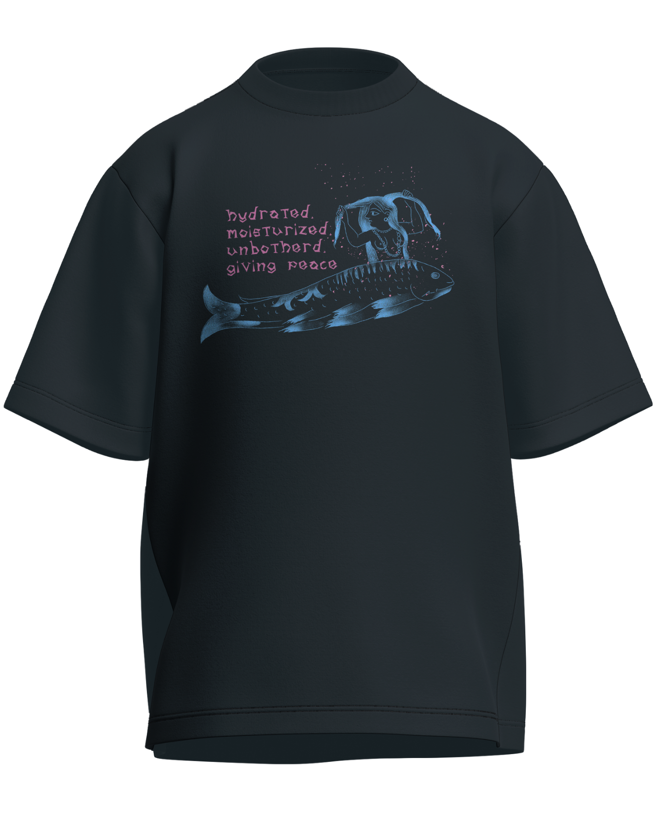 Hydrated, Moisturized & Unbothered - Oversized Fit Petrol Blue 100% cotton 240GSM standard oversized T-shirt Loom of Thirds India's No. 1 Art-led streetwear brand based in Kolkata by Sidhartha Mohanta & Chirayata Purna Chakrabarty