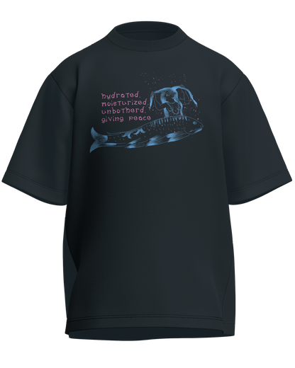 Hydrated, Moisturized & Unbothered - Oversized Fit Petrol Blue 100% cotton 240GSM standard oversized T-shirt Loom of Thirds India's No. 1 Art-led streetwear brand based in Kolkata by Sidhartha Mohanta & Chirayata Purna Chakrabarty