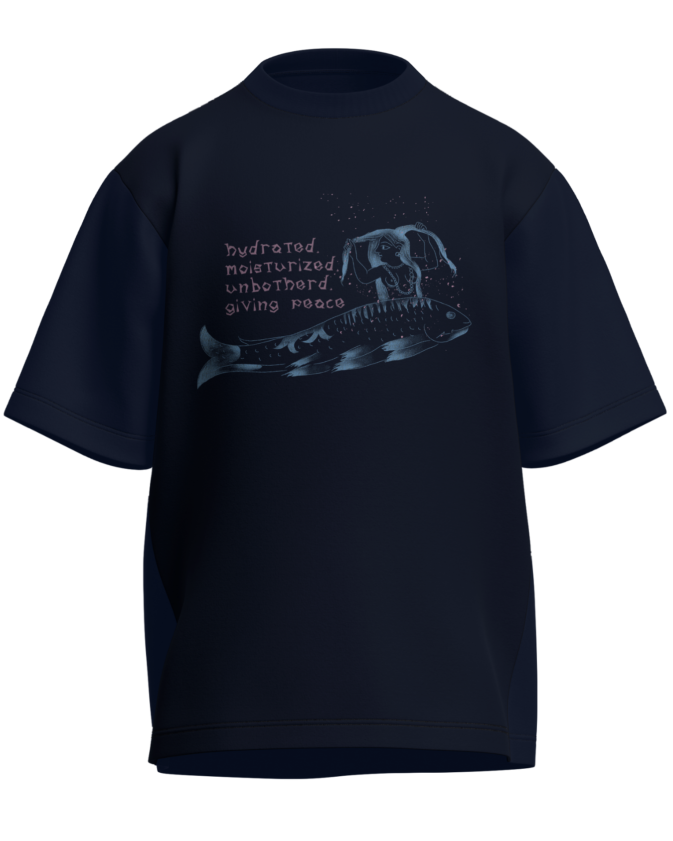 Hydrated, Moisturized & Unbothered - Oversized Fit Navy Blue 100% cotton 240GSM standard oversized T-shirt Loom of Thirds India's No. 1 Art-led streetwear brand based in Kolkata by Sidhartha Mohanta & Chirayata Purna Chakrabarty