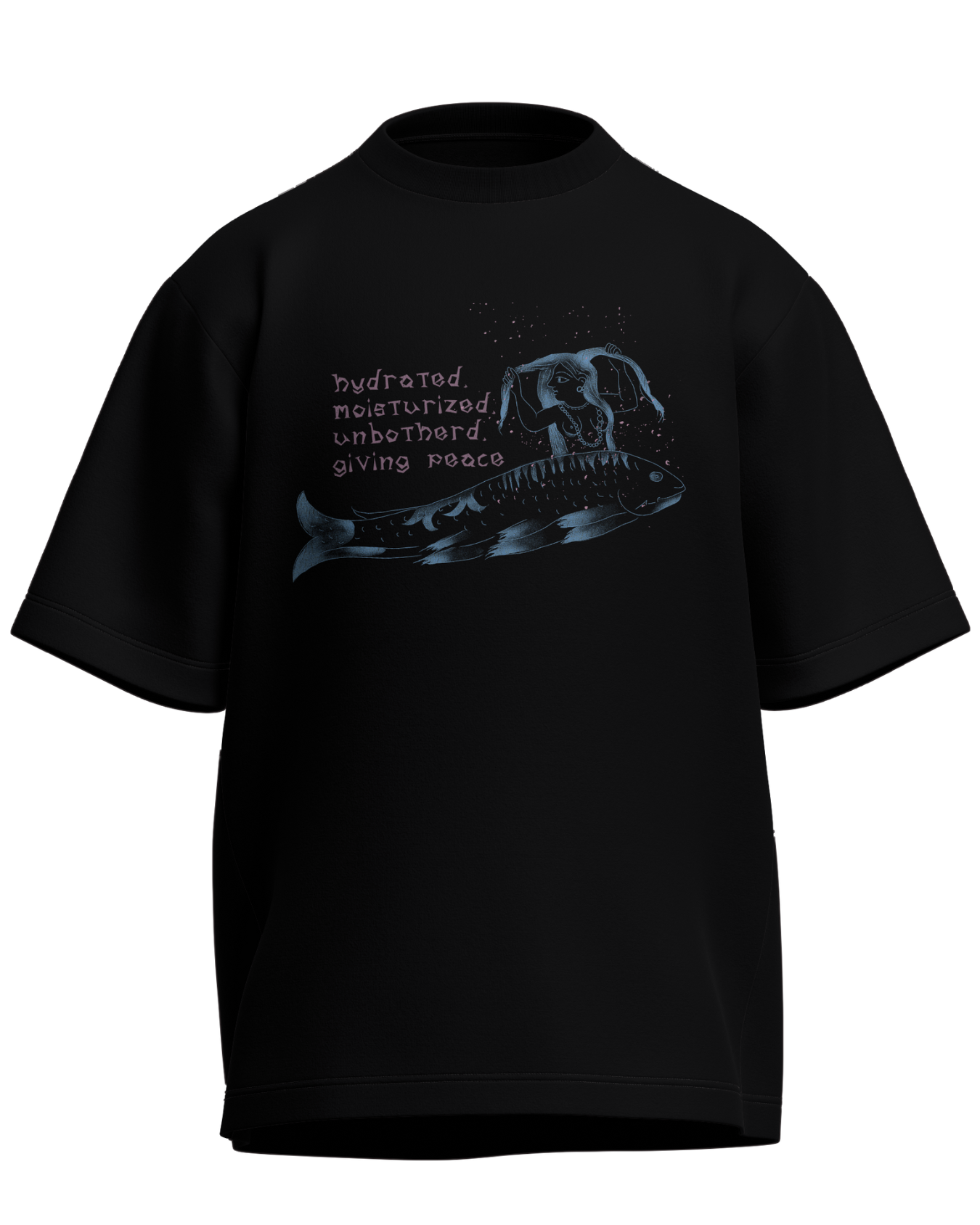 Hydrated, Moisturized & Unbothered - Oversized Fit Black 100% cotton 240GSM standard oversized T-shirt Loom of Thirds India's No. 1 Art-led streetwear brand based in Kolkata by Sidhartha Mohanta & Chirayata Purna Chakrabarty