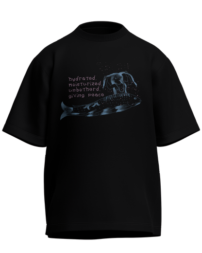 Hydrated, Moisturized & Unbothered - Oversized Fit Black 100% cotton 240GSM standard oversized T-shirt Loom of Thirds India's No. 1 Art-led streetwear brand based in Kolkata by Sidhartha Mohanta & Chirayata Purna Chakrabarty