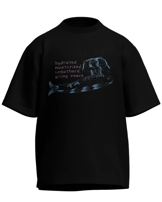 Hydrated, Moisturized & Unbothered – Oversized Tee Black 100% cotton 240GSM standard oversized T-shirt Loom of Thirds India's No. 1 Art-led streetwear brand based in Kolkata by Sidhartha Mohanta & Chirayata Purna Chakrabarty