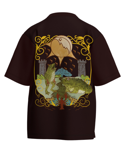 The Moon of Frogs Maroon Oversized French Terry Cotton Premium Streetwear T-shirt Loom of Thirds India's No. 1 Art-led streetwear brand based in Kolkata by Sidhartha Mohanta & Chirayata Purna Chakrabarty