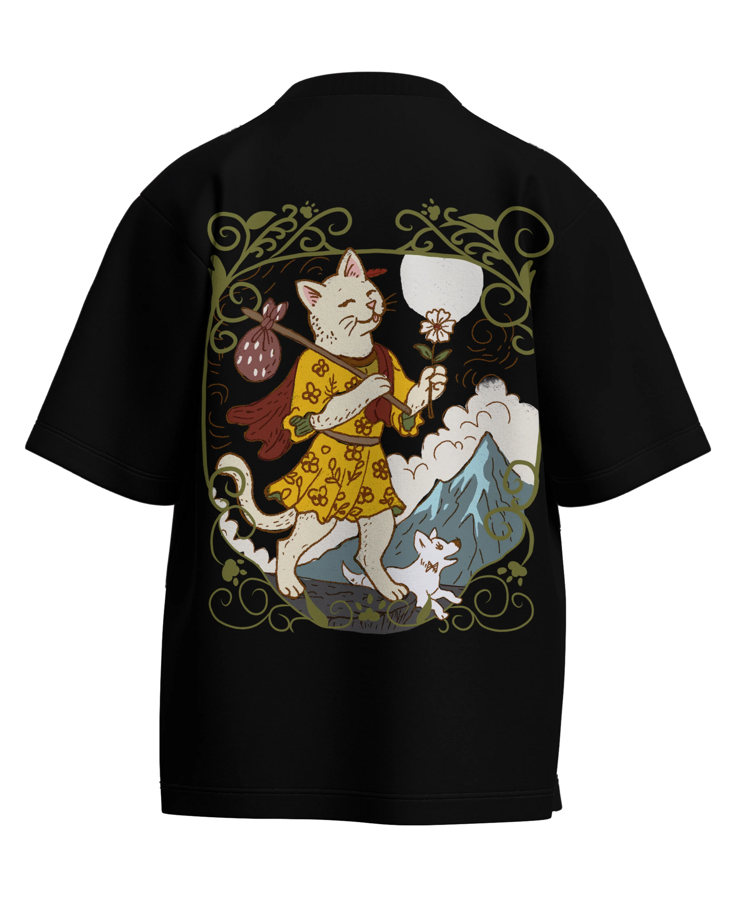 The Fool of Cats Black Oversized French Terry Cotton Premium Streetwear T-shirt Loom of Thirds India's No. 1 Art-led streetwear brand based in Kolkata by Sidhartha Mohanta & Chirayata Purna Chakrabarty