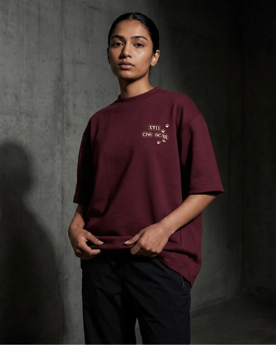 The Star of Dogs – Tarot Oversized T-Shirt Oversized French Terry Cotton Premium Streetwear T-shirt Loom of Thirds India's No. 1 Art-led, graphic streetwear brand based in Kolkata by Sidhartha Mohanta & Chirayata Purna Chakrabarty