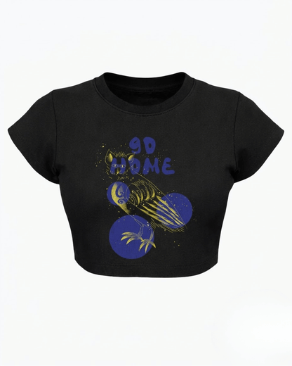 Go Home – Aesthetic Graphic Baby Tee Black 100% cotton 240GSM baby T-shirt Loom of Thirds India's No. 1 Art-led, graphic streetwear brand based in Kolkata by Sidhartha Mohanta & Chirayata Purna Chakrabarty