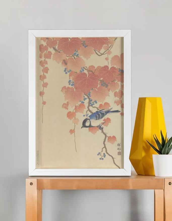 Great Tit on a Paulownia Branch – Ohara Koson Framed Poster