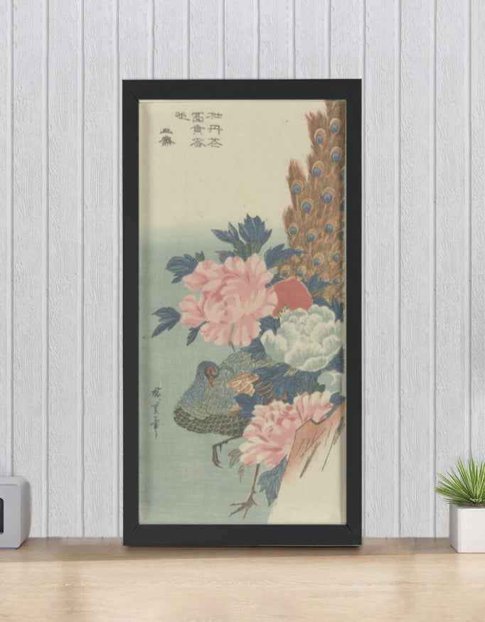 Peacock and Peonies – Hiroshige Framed Poster