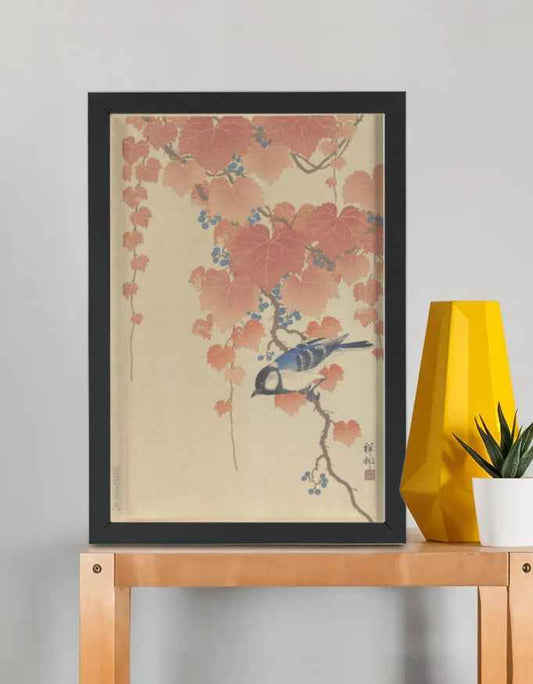 Great Tit on a Paulownia Branch – Ohara Koson Framed Poster