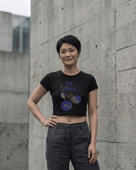 Go Home – Aesthetic Graphic Baby Tee 100% cotton 240GSM baby T-shirt Loom of Thirds India's No. 1 Art-led, graphic streetwear brand based in Kolkata by Sidhartha Mohanta & Chirayata Purna Chakrabarty