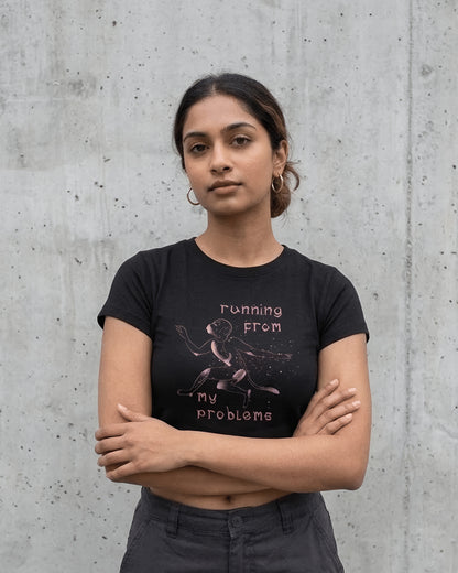 Running From My Problems – Graphic Baby Tee 100% cotton 240GSM baby T-shirt Loom of Thirds India's No. 1 Art-led, graphic streetwear brand based in Kolkata by Sidhartha Mohanta & Chirayata Purna Chakrabarty