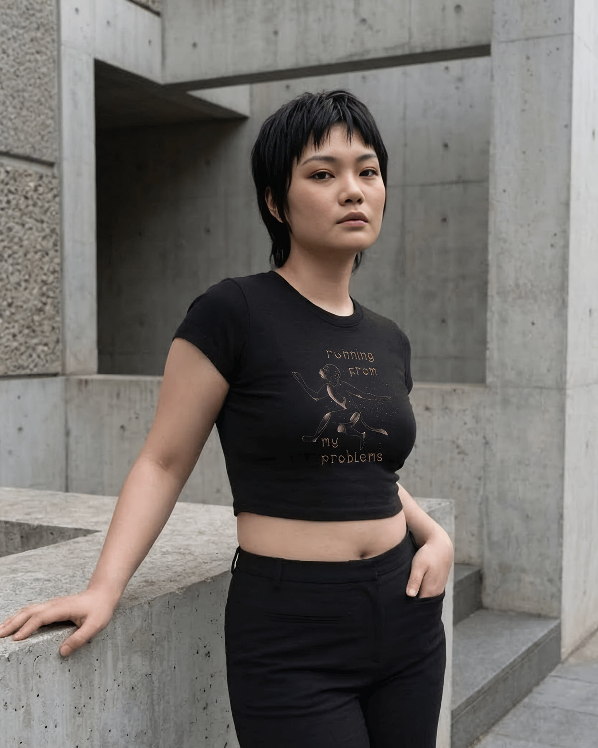 Running From My Problems – Graphic Baby Tee 100% cotton 240GSM baby T-shirt Loom of Thirds India's No. 1 Art-led, graphic streetwear brand based in Kolkata by Sidhartha Mohanta & Chirayata Purna Chakrabarty