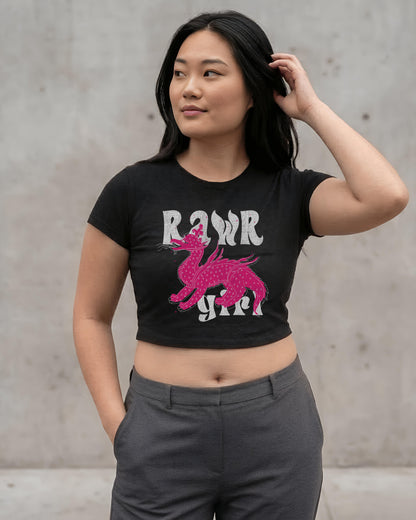 Rawr Girl – Aesthetic Graphic Baby Tee 100% cotton 240GSM baby T-shirt Loom of Thirds India's No. 1 Art-led, graphic streetwear brand based in Kolkata by Sidhartha Mohanta & Chirayata Purna Chakrabarty