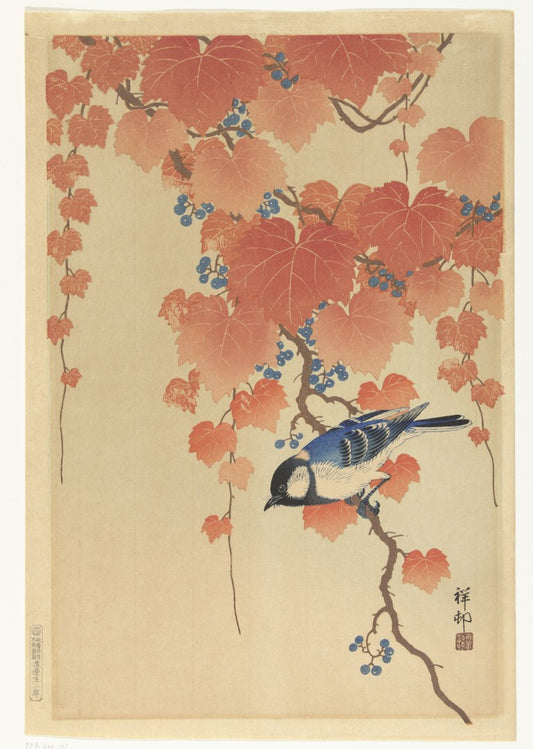 Great Tit on a Paulownia Branch – Ohara Koson Framed Poster Framed Posters Loom of Thirds India's No. 1 Art-led, graphic streetwear brand based in Kolkata by Sidhartha Mohanta & Chirayata Purna Chakrabarty