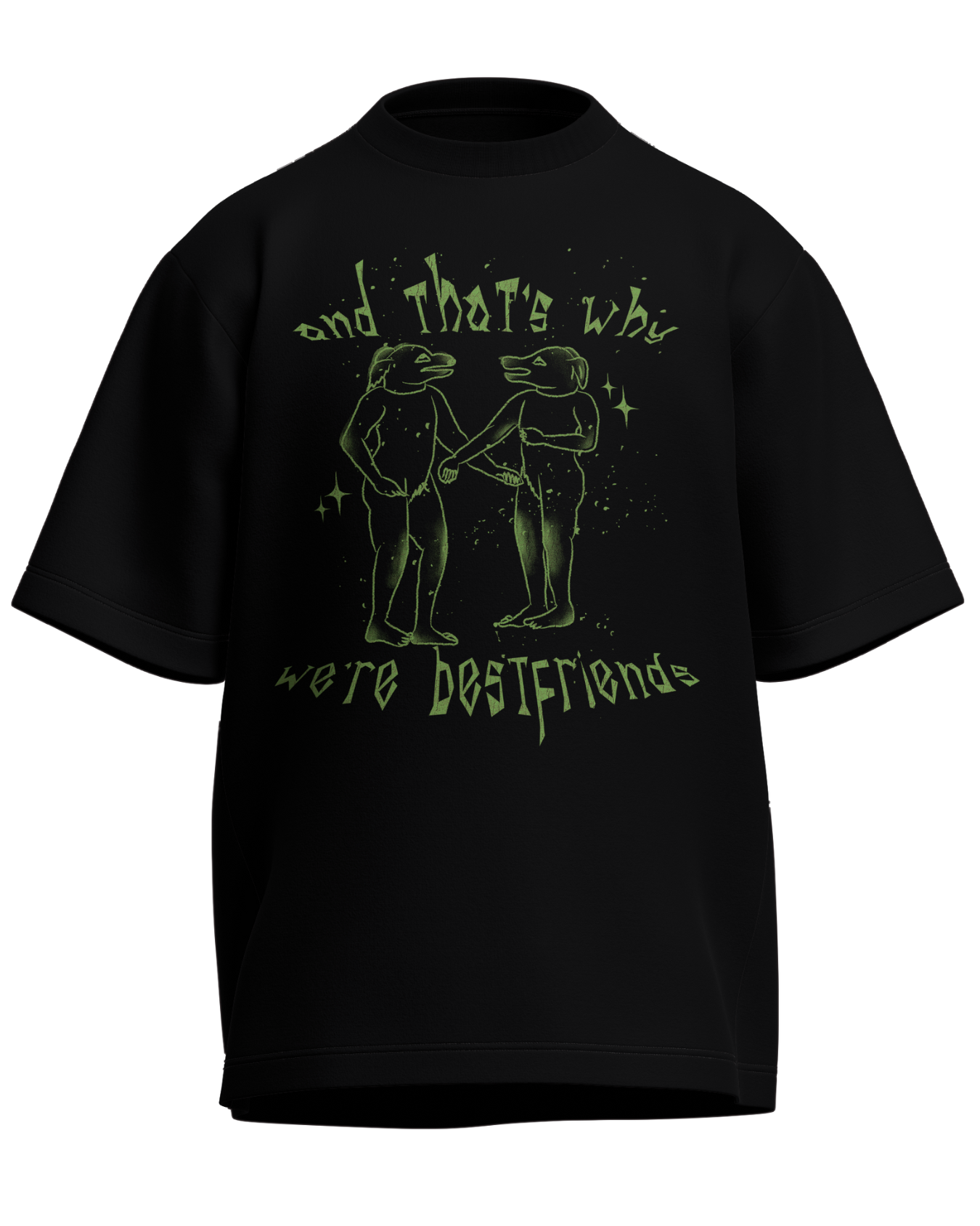 And That’s Why We’re Bestfriends - Oversized Fit Black 100% cotton 240GSM standard oversized T-shirt Loom of Thirds India's No. 1 Art-led streetwear brand based in Kolkata by Sidhartha Mohanta & Chirayata Purna Chakrabarty