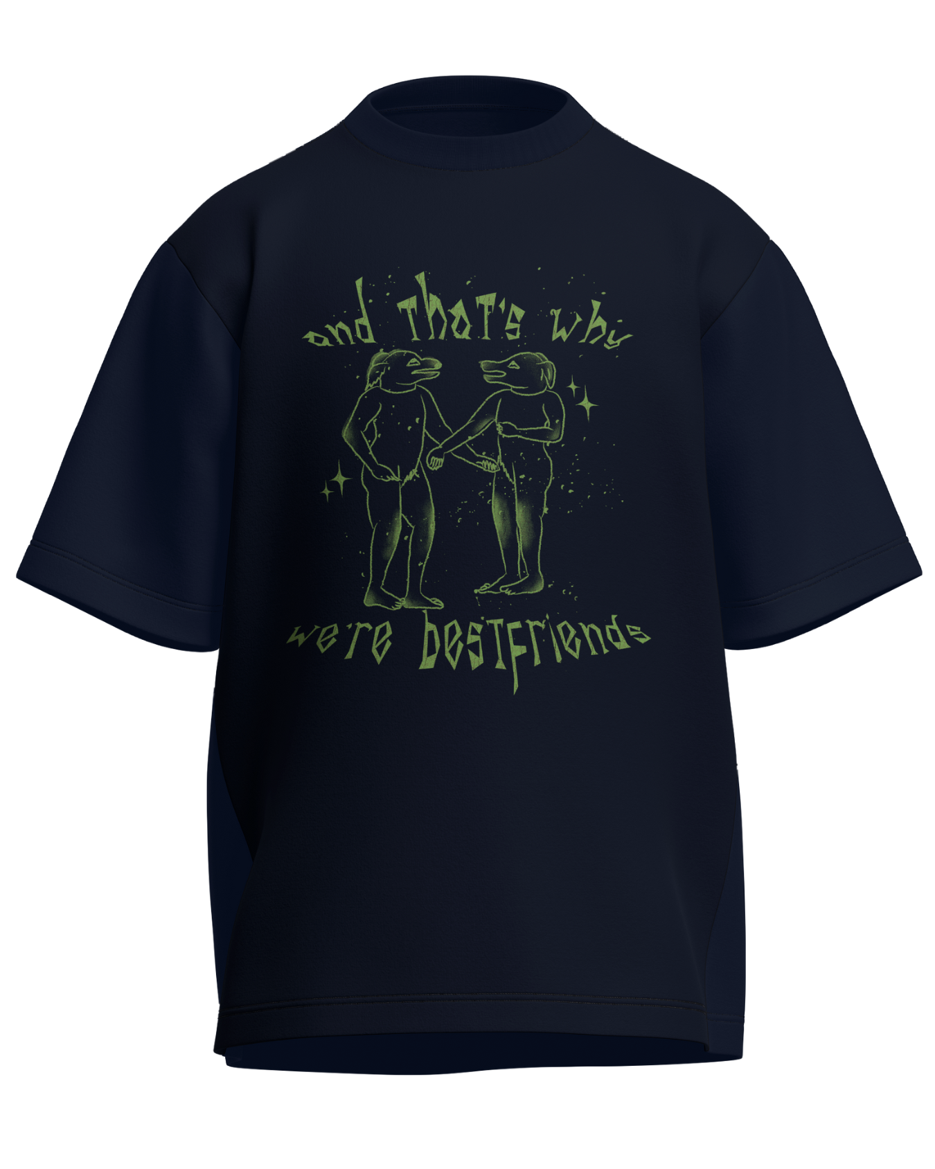 And That’s Why We’re Bestfriends - Oversized Fit Navy Blue 100% cotton 240GSM standard oversized T-shirt Loom of Thirds India's No. 1 Art-led streetwear brand based in Kolkata by Sidhartha Mohanta & Chirayata Purna Chakrabarty