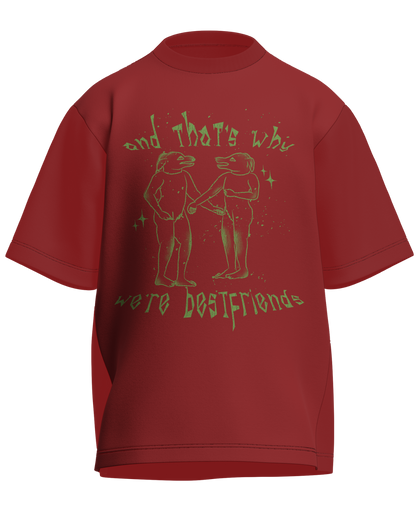 And That’s Why We’re Bestfriends - Oversized Fit Coral 100% cotton 240GSM standard oversized T-shirt Loom of Thirds India's No. 1 Art-led streetwear brand based in Kolkata by Sidhartha Mohanta & Chirayata Purna Chakrabarty