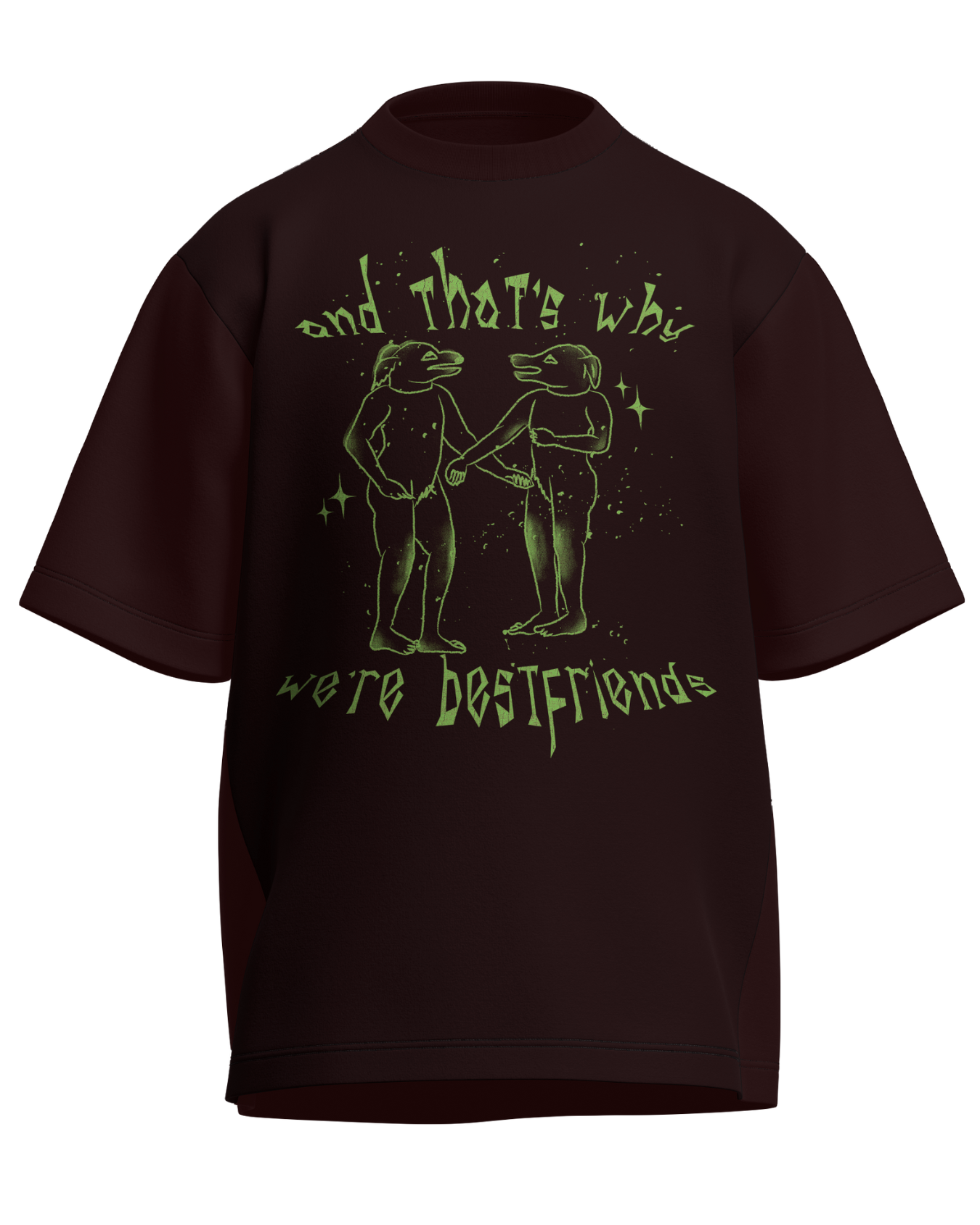 And That’s Why We’re Bestfriends - Oversized Fit Maroon 100% cotton 240GSM standard oversized T-shirt Loom of Thirds India's No. 1 Art-led streetwear brand based in Kolkata by Sidhartha Mohanta & Chirayata Purna Chakrabarty